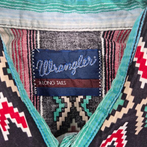 Vintage Wrangler X-Long Tails Pearl Snap Western Aztec Short‎ Sleeve XL Shirt - Picture 2 of 6